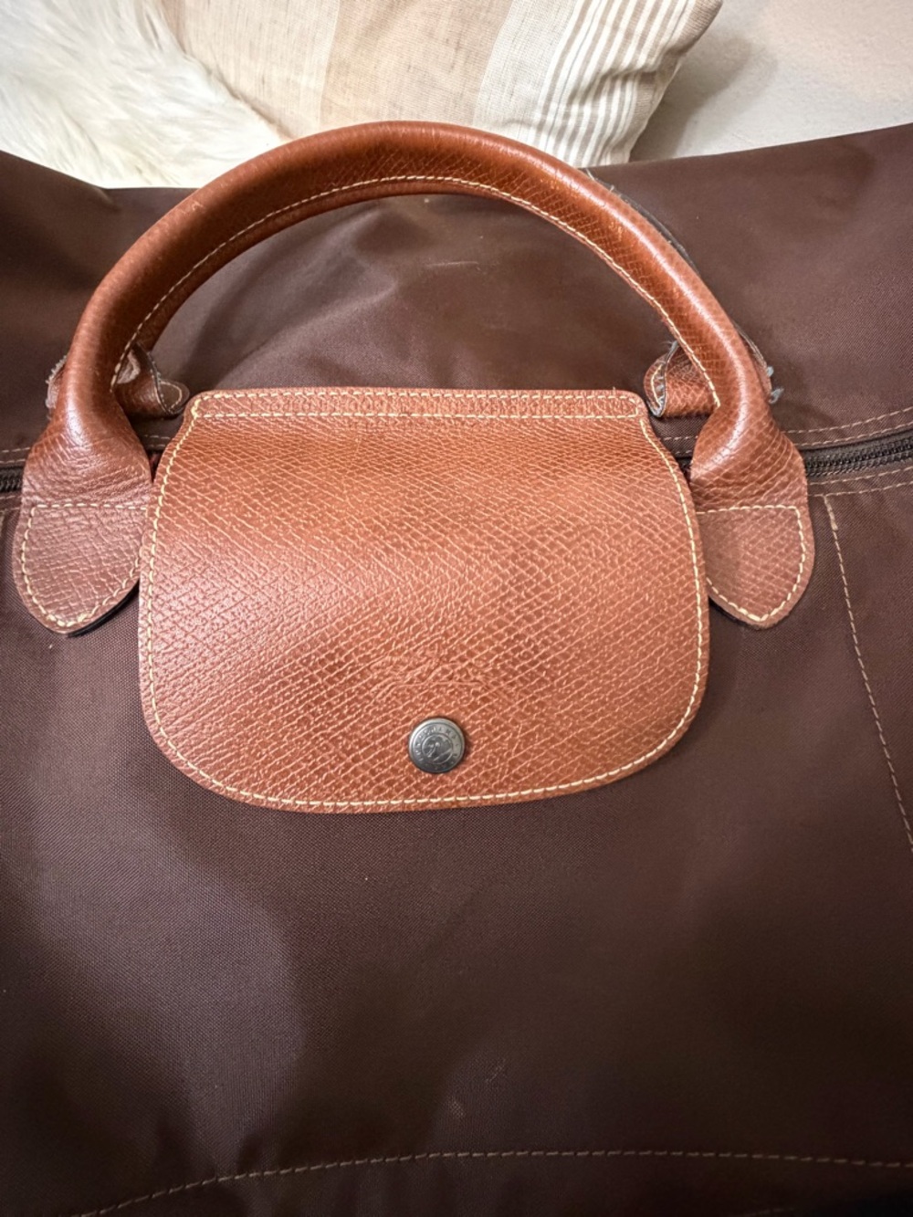 Longchamp Brown Canvas Duffel with Tan Leather Trim - Picture 7 of 11